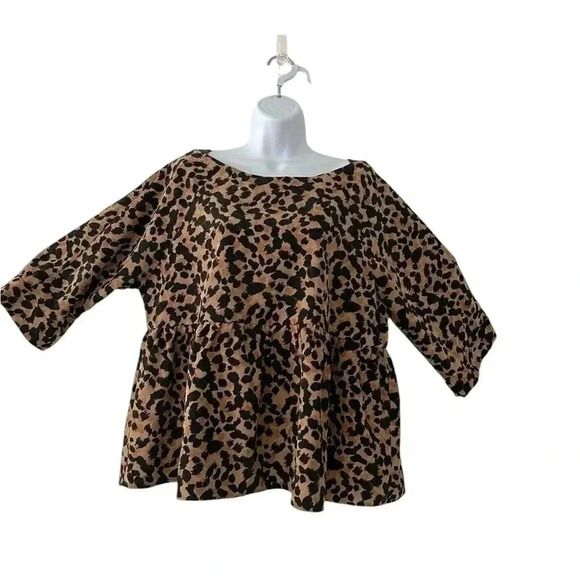 THML Leopard mobwife  print babydoll flutter sleeves top size XL - Picture 2 of 11